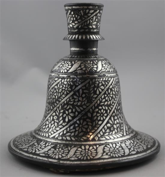 An Indian Bidri ware bell shaped huqqa base, 19th century, 16cm